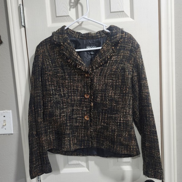 petite jolie Jackets & Blazers - Briggs Petite Women's Blazer Size 10 Black Gold Textured Jacket Lined